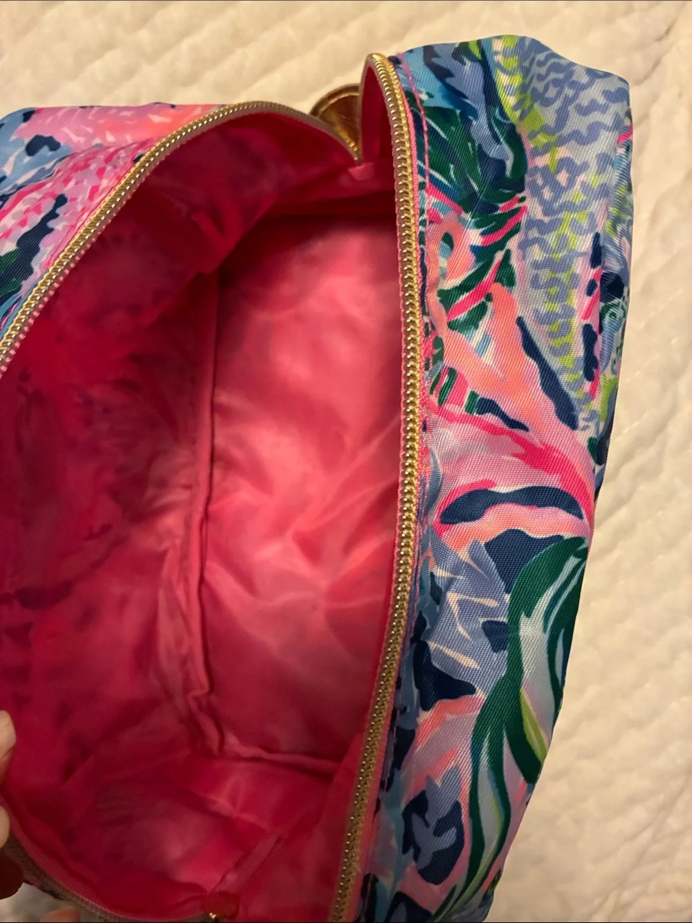Lilly Pulitzer Sound The Sirens Cosmetic Bag Travel Makeup Pouch Blue Pink